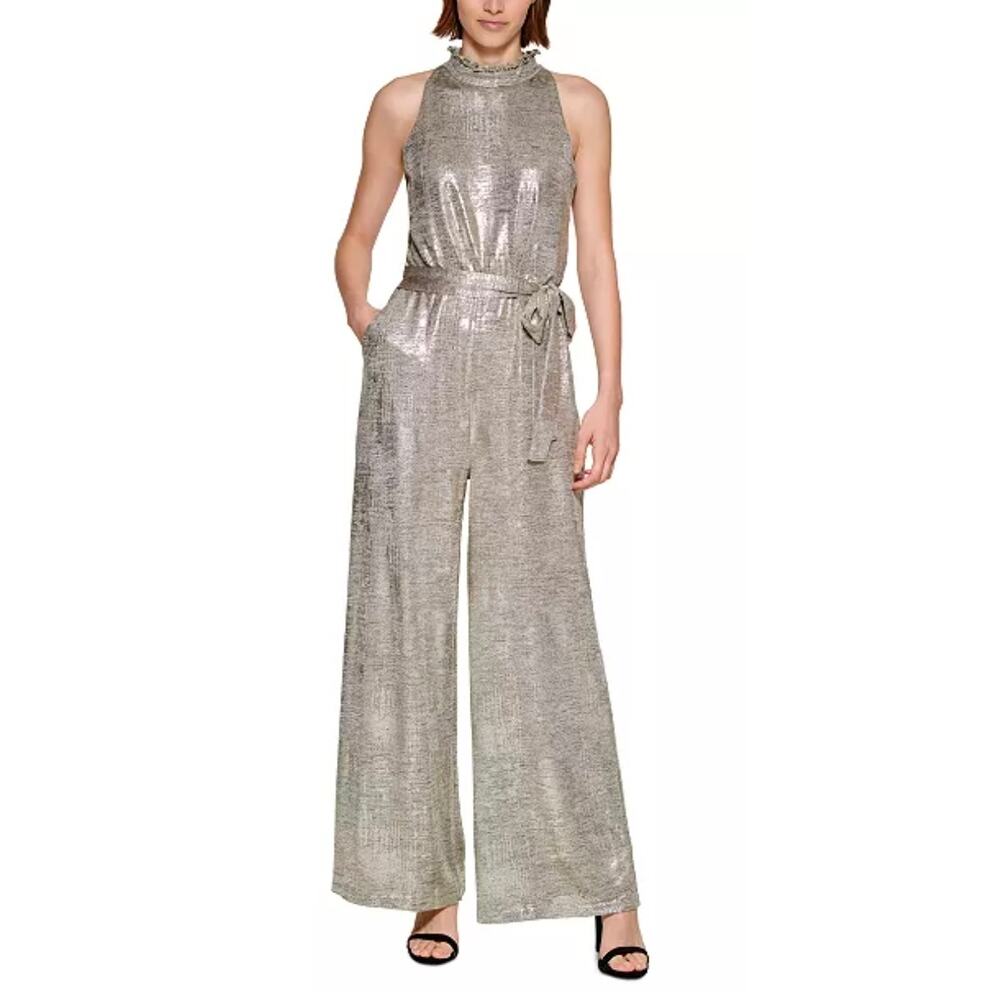 NWT - Vince Camuto Ruffled Metallic Wide Leg Jumper - Size 6 - Gold